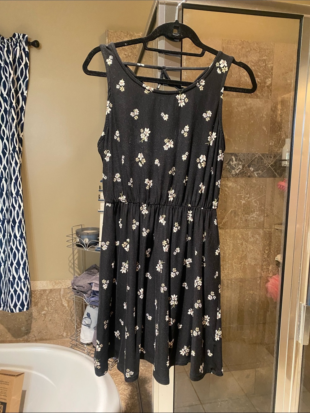 Sleeveless Black Floral A-Line Dress